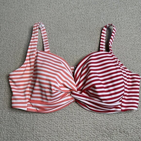 Lands' End Other - Lands End Bikini Top Size 22W Striped Red White Coral Underwire Twist Front